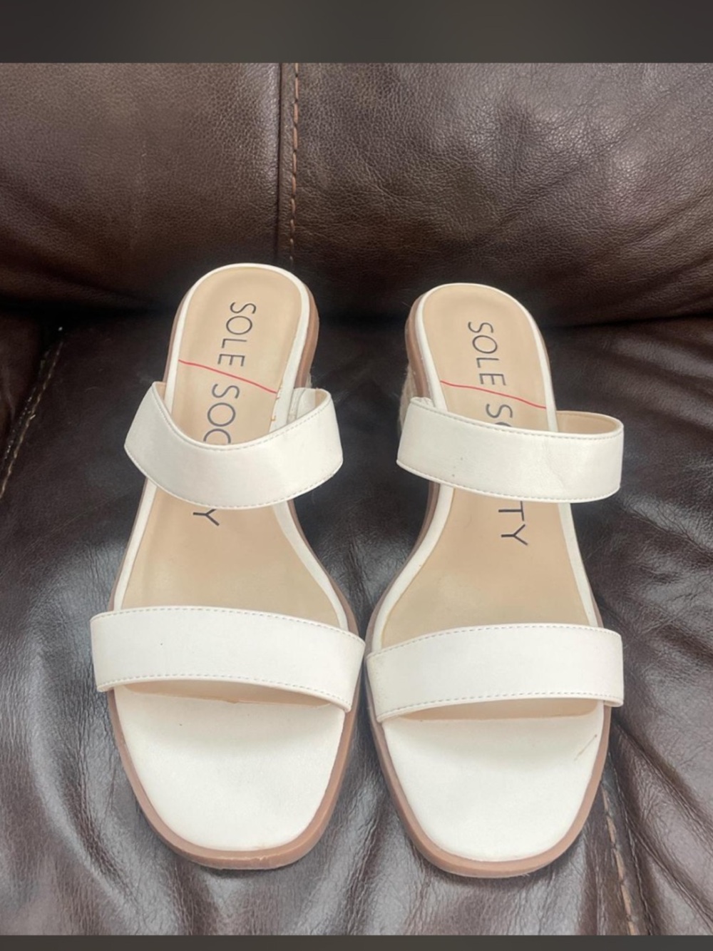 Sole Society Cream Double-Strap Slide Sandals
